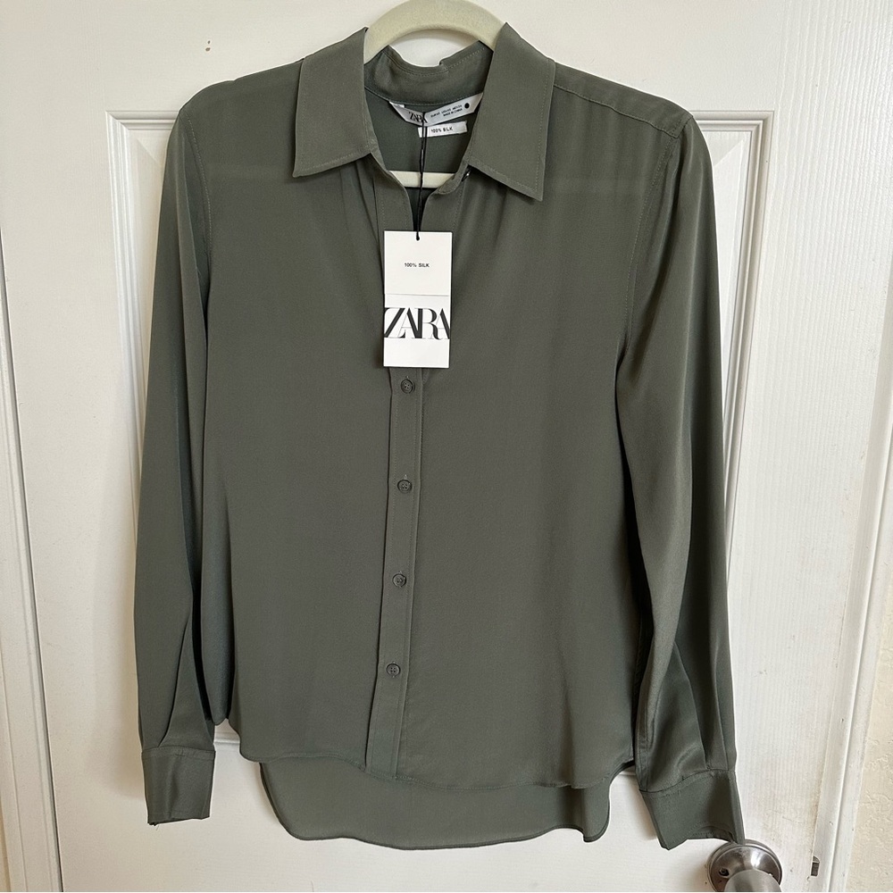 brand new zara silk button up shirt